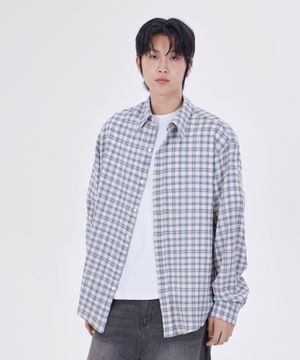 이지 오버핏 체크 셔츠 블루