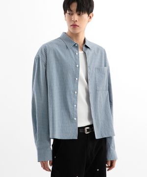마틴 체크 크롭 셔츠 ( 블루 )