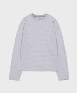 오버핏 스트라이프 코튼 롱슬리브 그레이