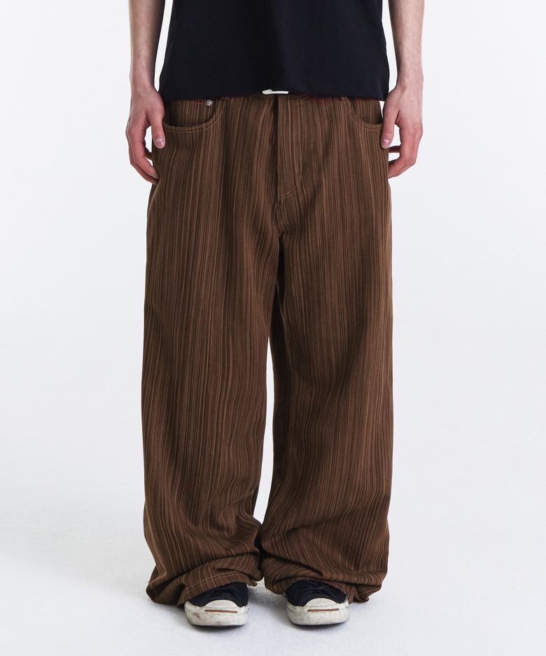 Slub Jacquard Stripe Wide Pants (Brown)