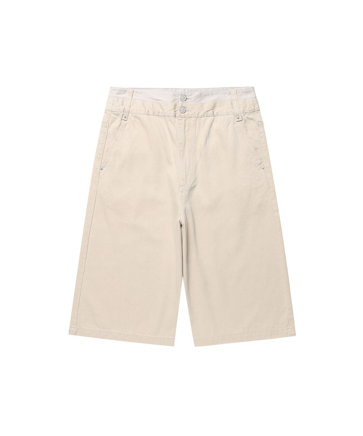 기철(KICHUL) Double Waist Bermuda Cotton Pants (Beige)