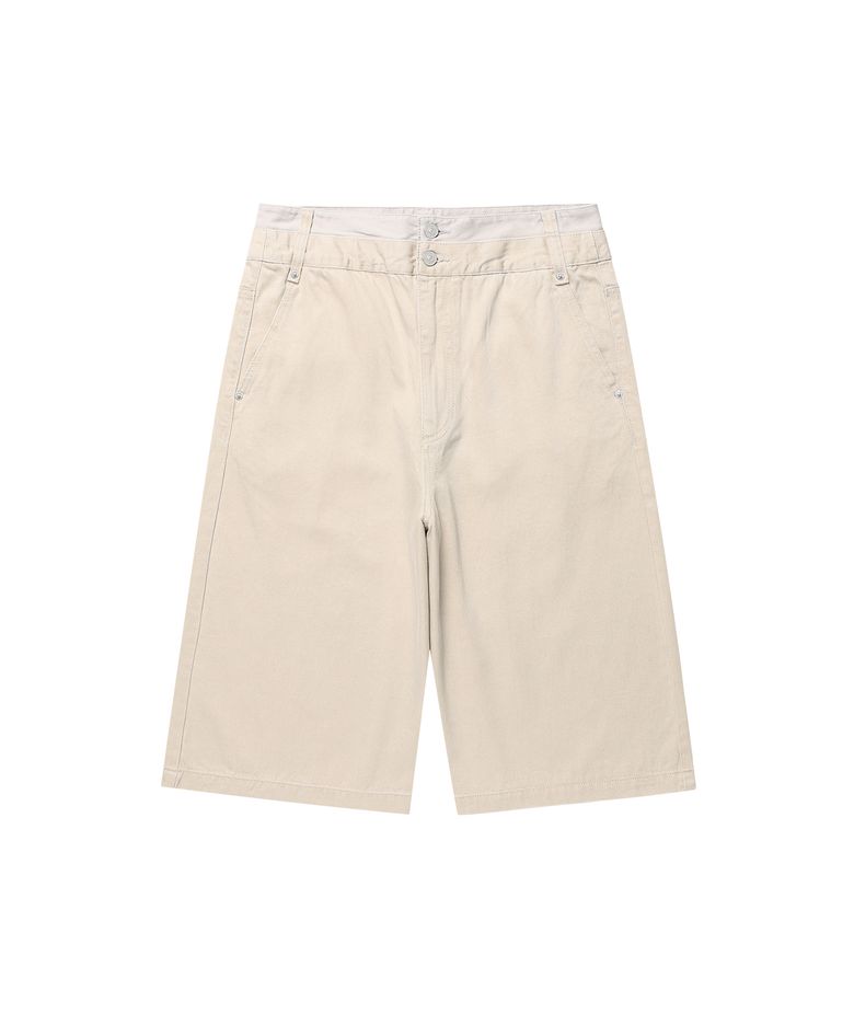Double Waist Bermuda Cotton Pants (Beige)