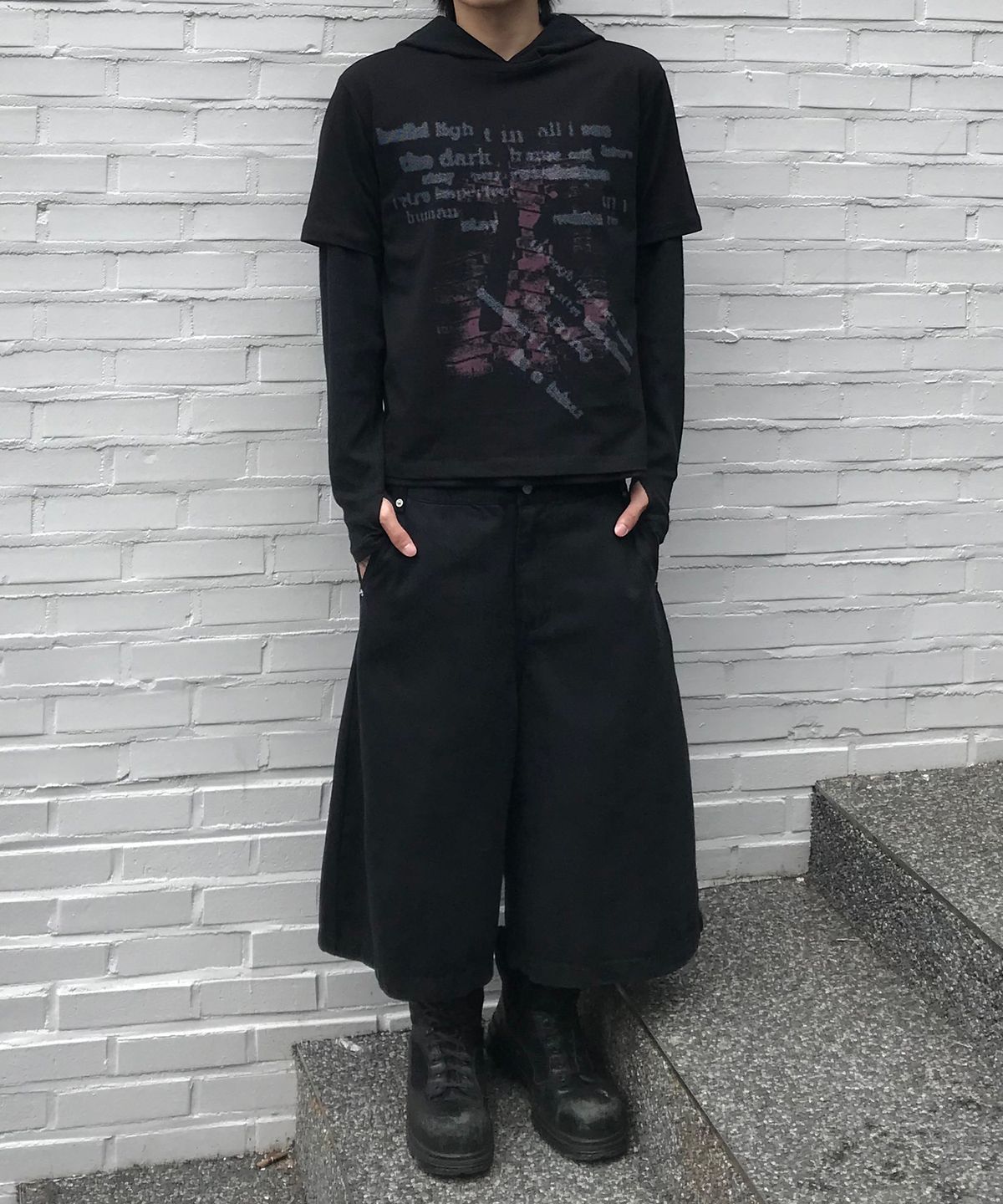 기철(KICHUL) Double Waist Bermuda Cotton Pants (Black)