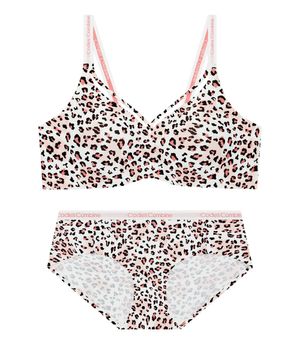 핑크 레오파드 스트랩 볼륨 심리스 브라 햄팬티 세트