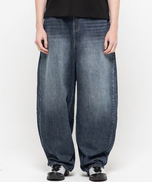 커브드 벌룬 코튼 데님팬츠[딥블루]