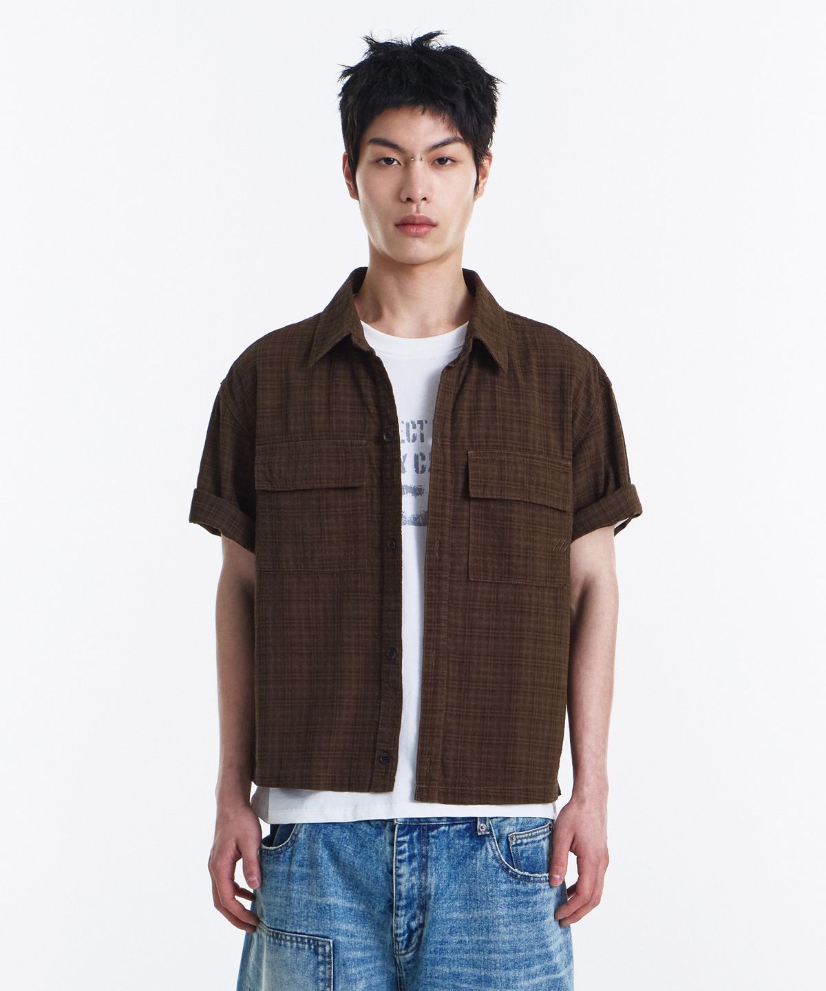 기철(KICHUL) Grain Crop Check Shirt (Brown)