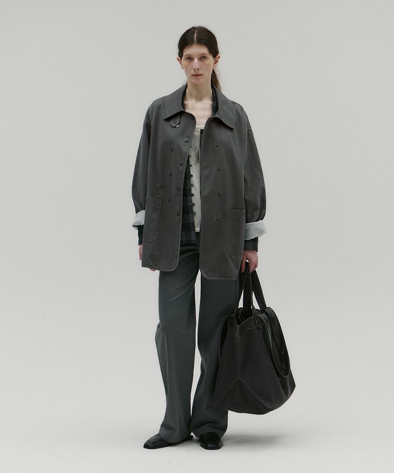 VINTAGE WASHED COTTON DOUBLE-BREASTED HALF JACKET [GREY]