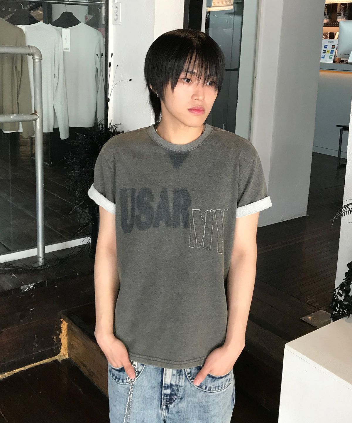 기철(KICHUL) Faded Army T-shirt (Washed Khaki)