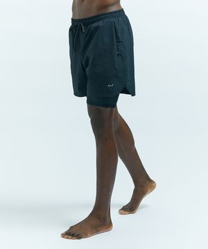 프리무브 러닝 에센셜 남자 5부 2인1 레깅스 쇼츠 블랙