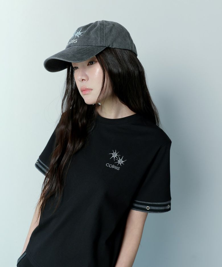 실린 스트라이프 아일렛 포인트 반팔 티 (2컬러)