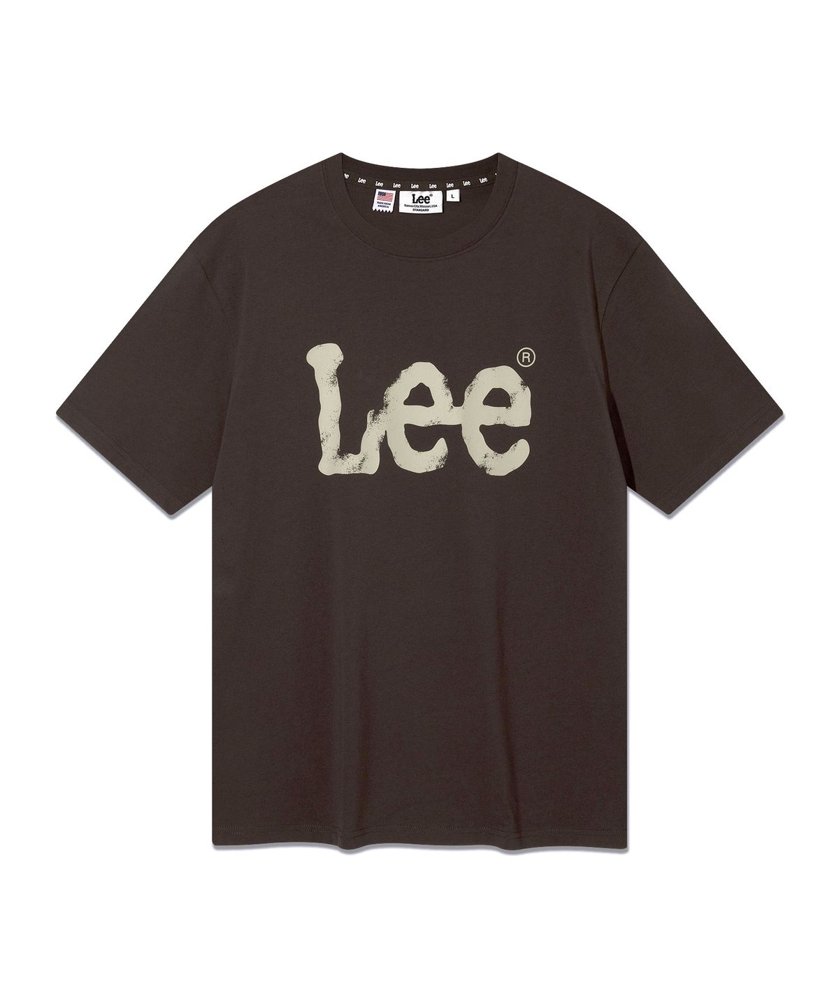 리(LEE) 스프레이 로고 반팔 티셔츠 브라운