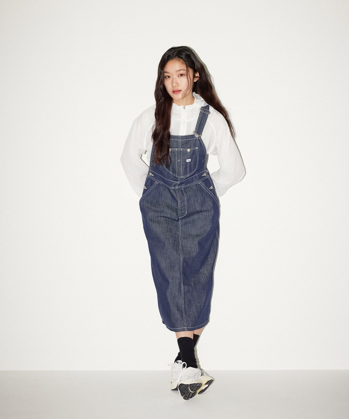 리(LEE) 우먼 데님 오버롤 스커트 인디고 다크