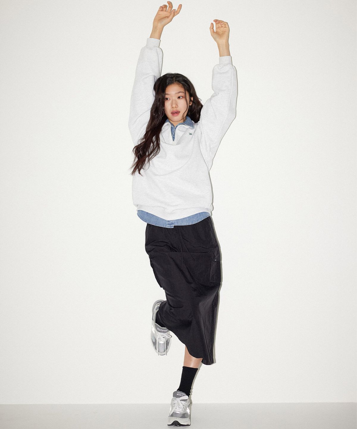 리(LEE) 우먼 나일론 카고 미디 스커트 블랙