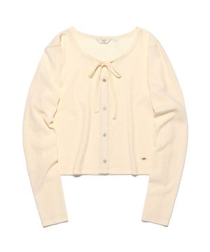우먼 스트링 크롭 가디건 크림