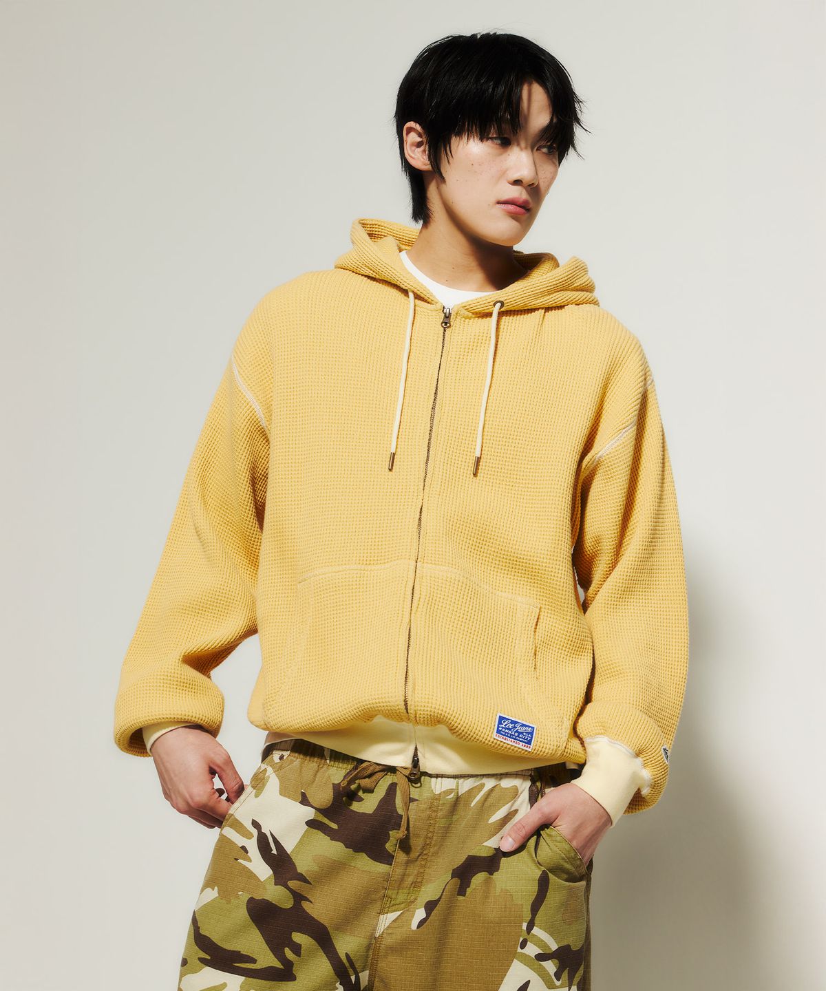 리(LEE) 와플 후드 집업 옐로우