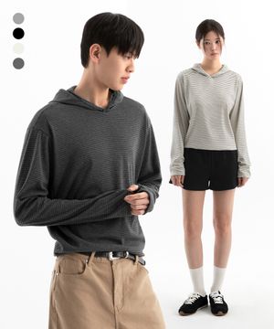 스트라이프 핑거홀 후드 롱슬리브 ( 4Color )