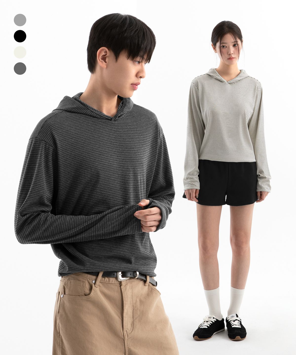 브렌슨(BRENSON) 스트라이프 핑거홀 후드 롱슬리브 ( 4Color )