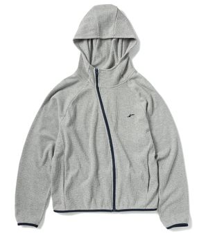 커브드 하이넥 와플 후드 집업 - 멜란지