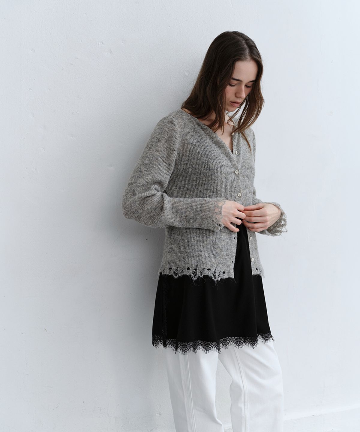 로우타이드(LOW TIDE) RAW EDGE CARDIGAN [GREY]