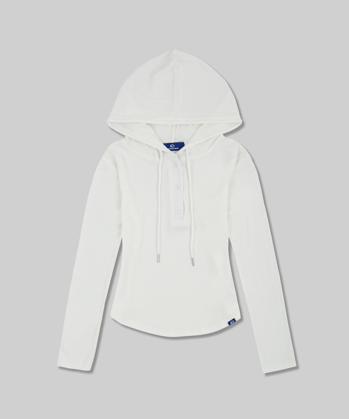 돌핀웨이브어패럴(DOLPHIN WAVE APPAREL) 돌핀 골지 슬림 헨리넥 후드티 화이트
