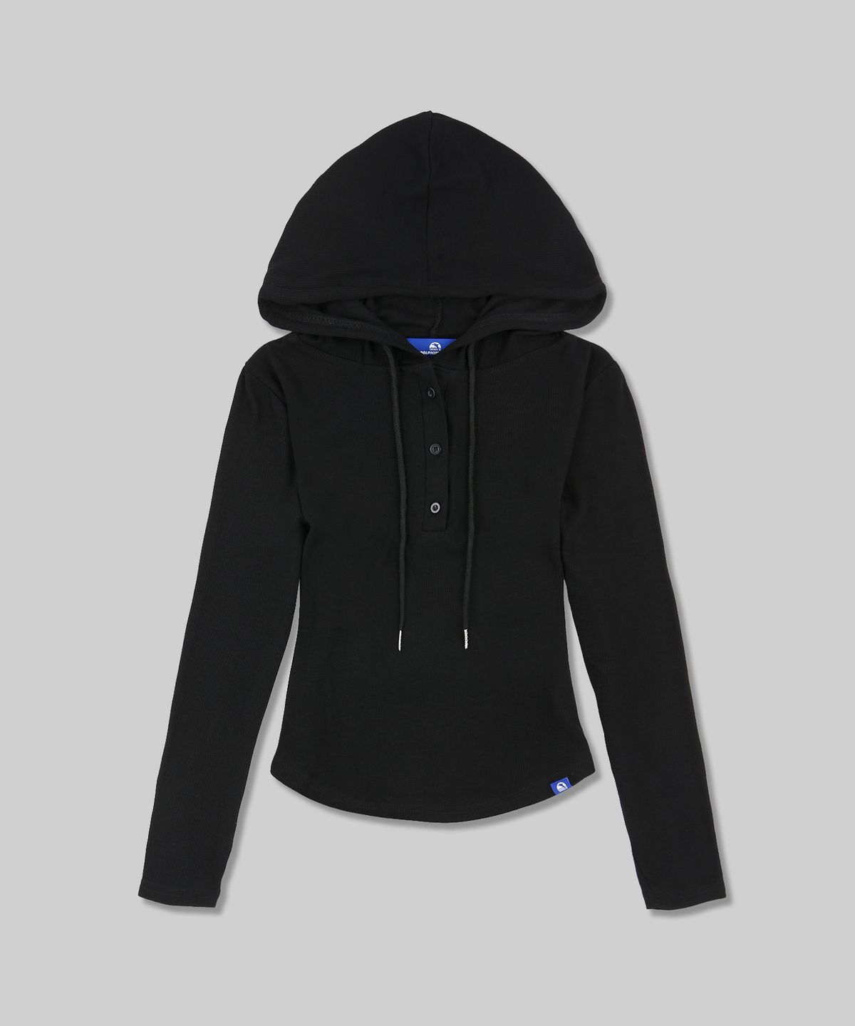 돌핀웨이브어패럴(DOLPHIN WAVE APPAREL) 돌핀 골지 슬림 헨리넥 후드티 블랙