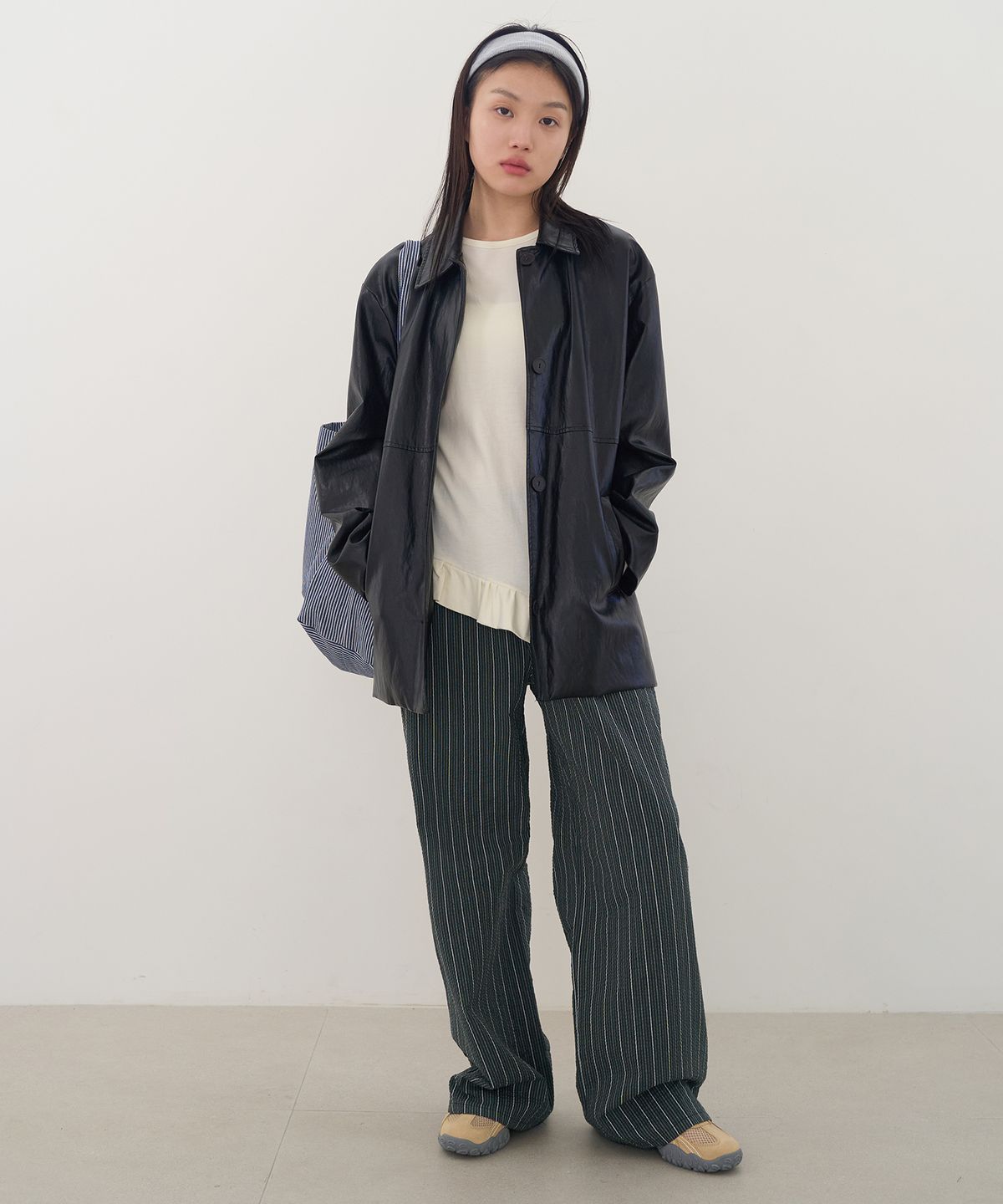 줄리아페페(JULIAPEPE) Moho Fit Stripe Pants (Deep green)