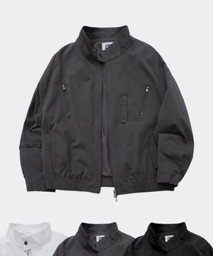 아일렛 벨티드 디테일 넥 버튼 블루종 오버핏 코튼 자켓 _3COLOR