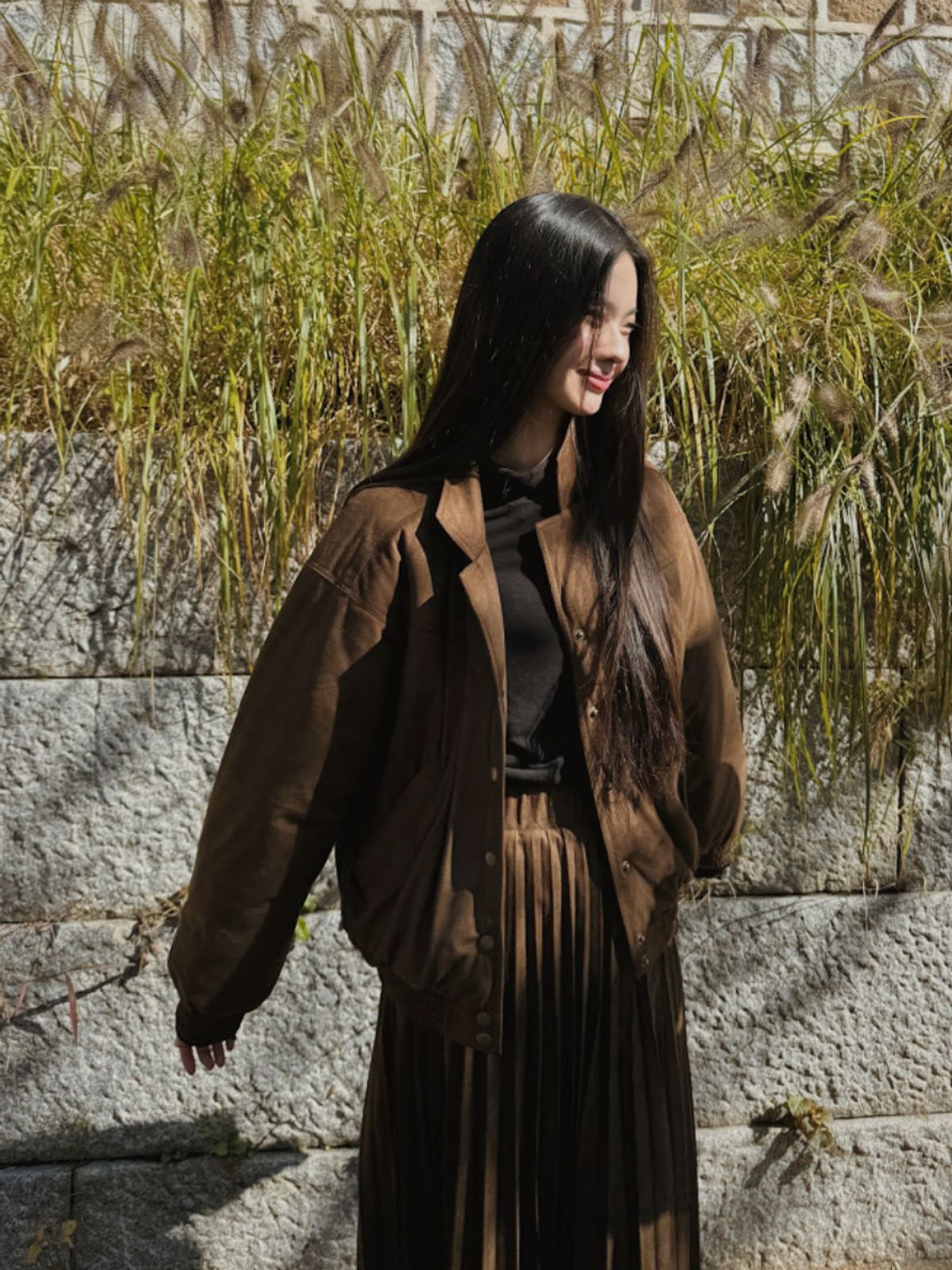메르메르(MER MER) (2컬러) 스웨이드 봄버_블랙/브라운