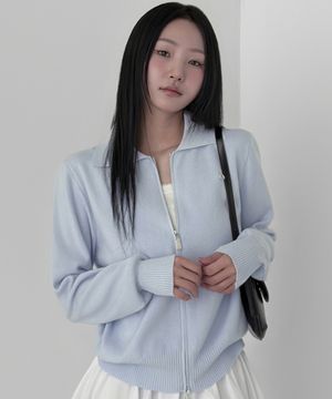 투웨이 카라넥 포인트 니트 집업 - 2COLOR