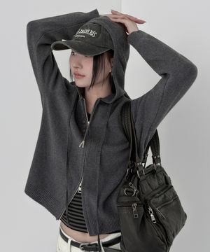 투웨이 미니멀 니트 버튼 후드 집업 - 2COLOR