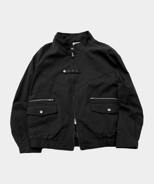 하이넥 스탠다드 아일렛 비조 포인트 코튼 블루종 투웨이 자켓 [블랙]