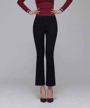 데일리 밑단 컷팅 스판 부츠컷 데님 팬츠 (블랙)