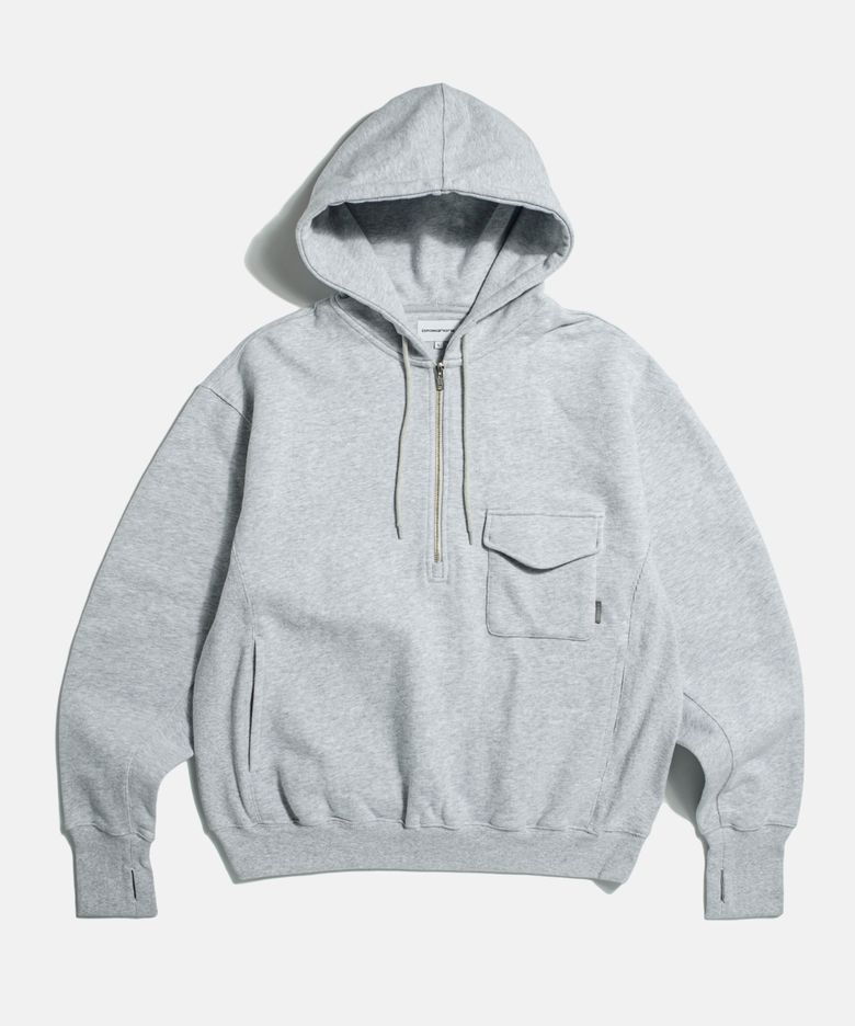 Retro Half Zip Sweat Hoodie Grey