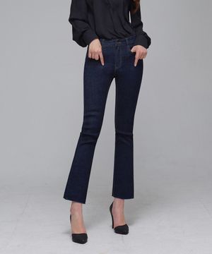 데일리 밑단 컷팅 스판 부츠컷 데님 팬츠 (진청)