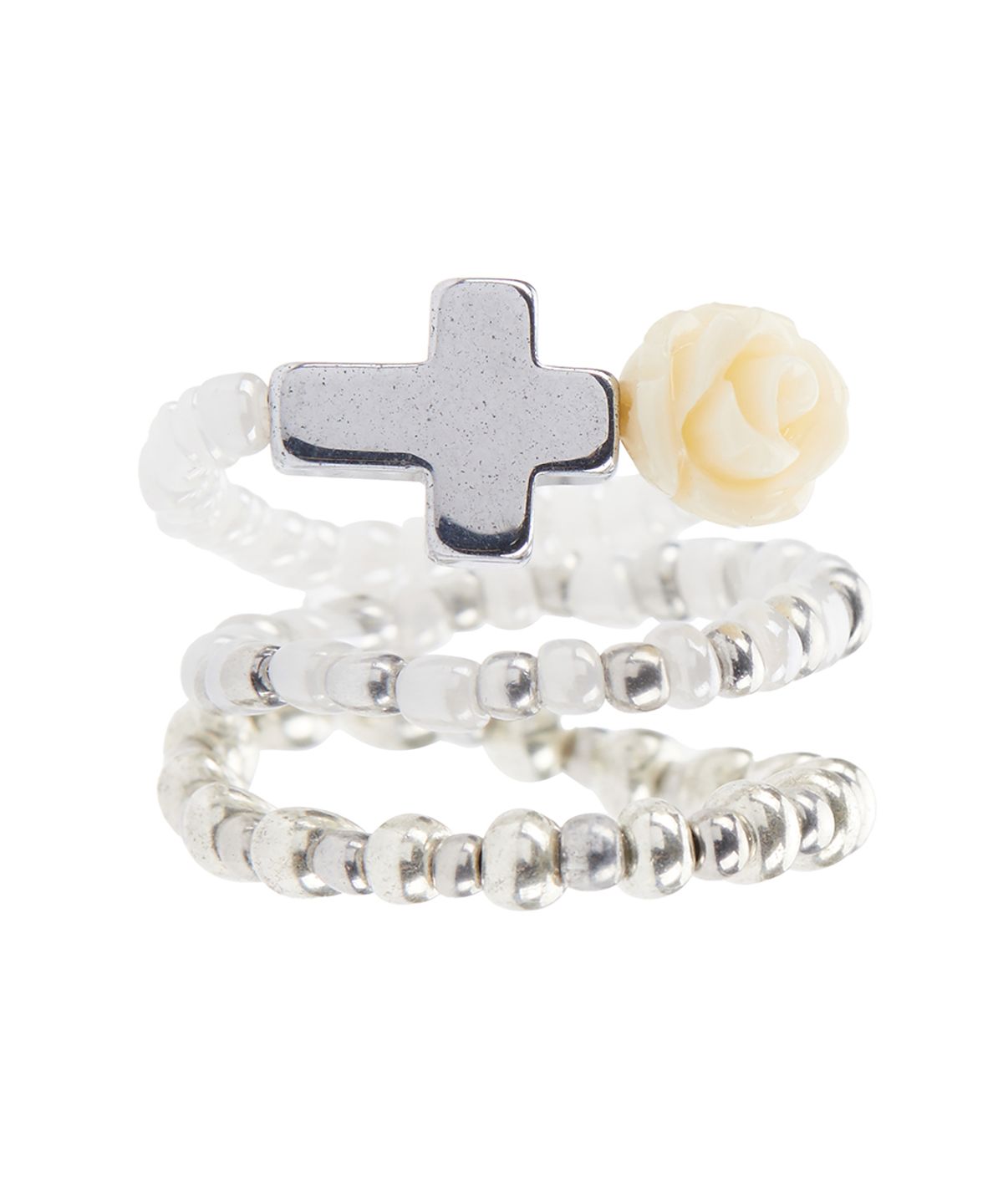 러브이즈트루(LUVISTRUE) EL CROSS ROSE LAYERED RING(IVORY)