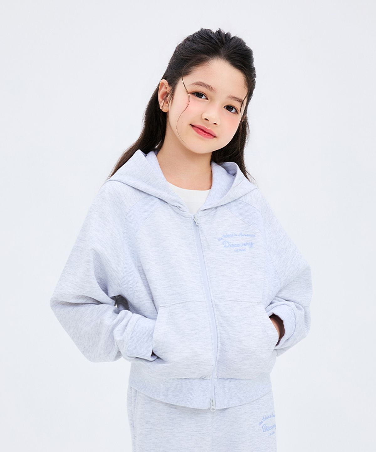 디스커버리 키즈(DISCOVERY KIDS) 여아 에센셜 후드 집업 (M/GREY)