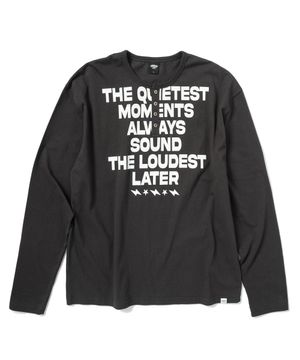 호리젠탈 레터링 헨리넥 긴팔 티셔츠 - 차콜