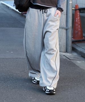 와이드 배기 파이핑 팬츠 - 멜란지