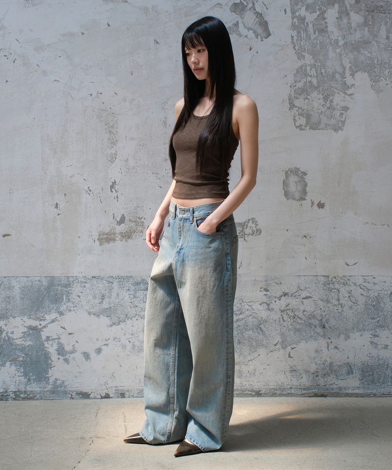 W LOOSED WIDE DENIM PANTS (WASHED BLUE)