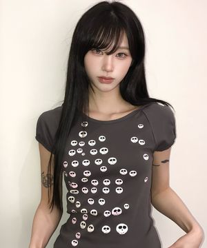 EL SKELETON PUFF HOOD TEE(CHARCOAL)