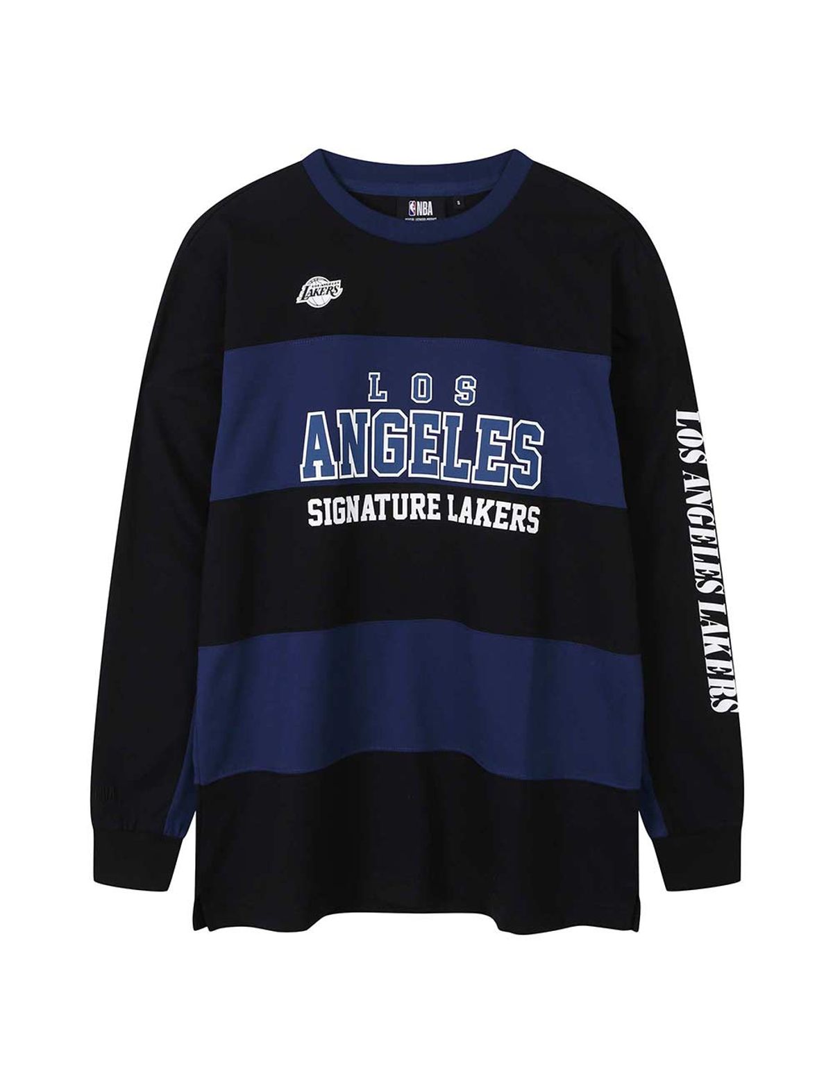 엔비에이(NBA) 레터링 컬러블럭 롱 슬리브 티셔츠 블루