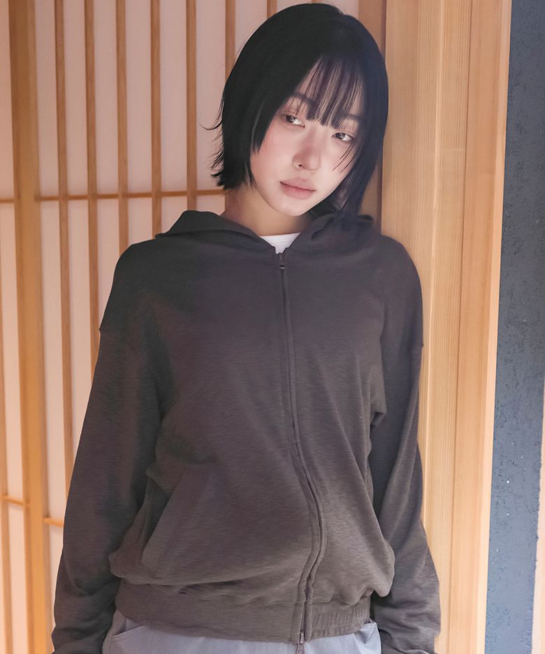 SLUB TEXTURE HOOD ZIP-UP (KHAKI)