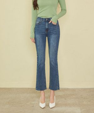 히든밴드 밑단 컷팅 스판 부츠컷 데님 팬츠 (블루)