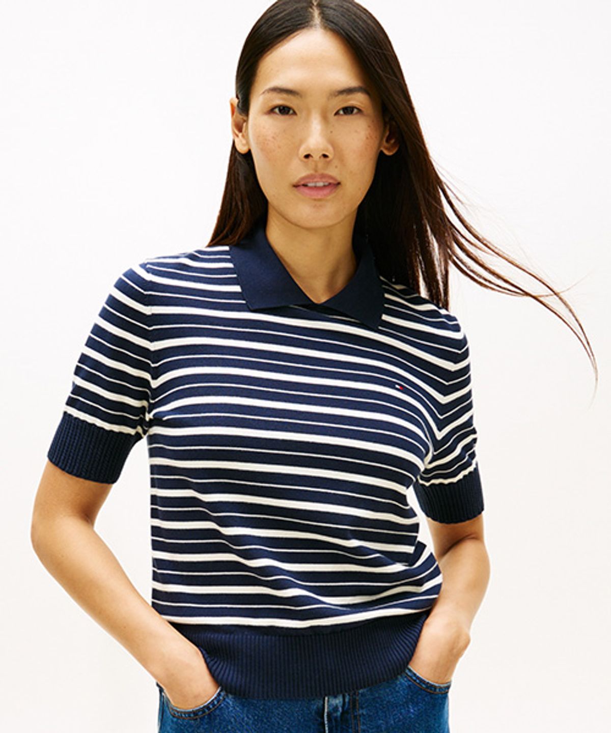 타미힐피거(TOMMY HILFIGER) 코튼 저지 폴로 스웨터 (T22G1KTO050WT10A6)