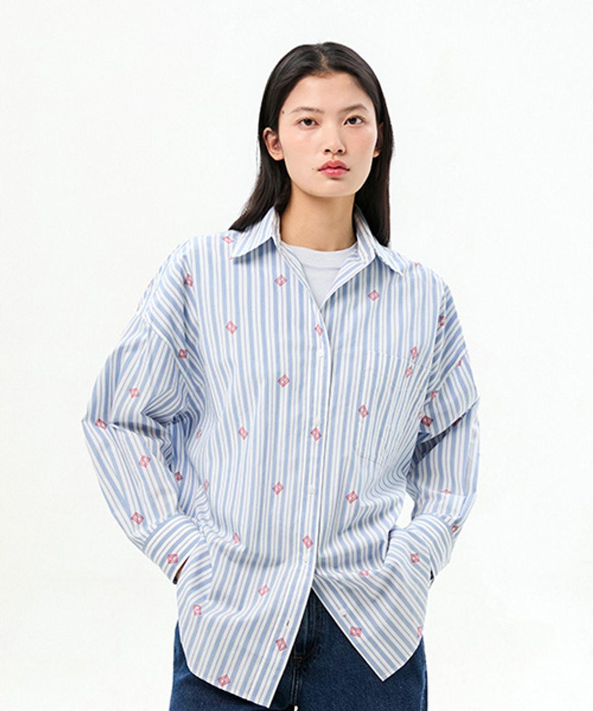 타미힐피거(TOMMY HILFIGER) 스트라이프 이지 핏 셔츠 (T22G0WSH003WT20BG)