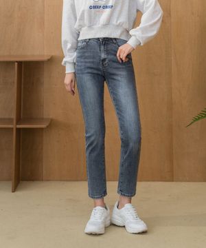 데일리 허리스판 블랙 슬림 일자 데님 팬츠 (블랙)