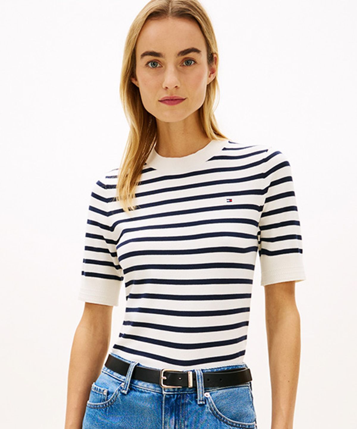 타미힐피거(TOMMY HILFIGER) 코튼 저지 반팔 스웨터 (T22G1KTO065WT204S)