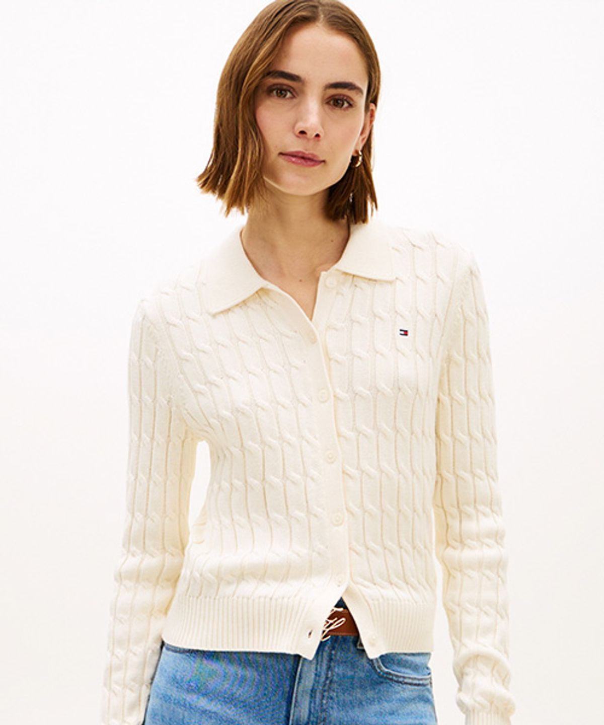 타미힐피거(TOMMY HILFIGER) 코튼 케이블 폴로 가디건 (T22G1KCD051WT2AEF)