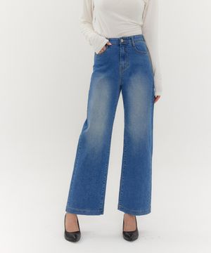 히든밴딩 네추럴 워싱 와이드핏 데님 팬츠 (블루)