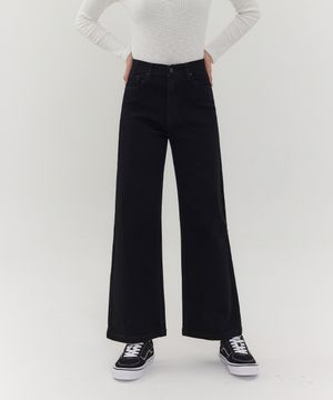 히든밴딩 워싱 와이드핏 데님 팬츠 (블랙)